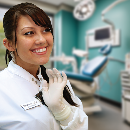 Dental Assistant Wearing a Dental Walkie Talkie Earpiece